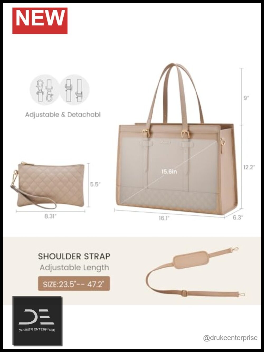 15.6" Laptop Tote Bag Waterproof PU Leather Computer Bag Work Tote